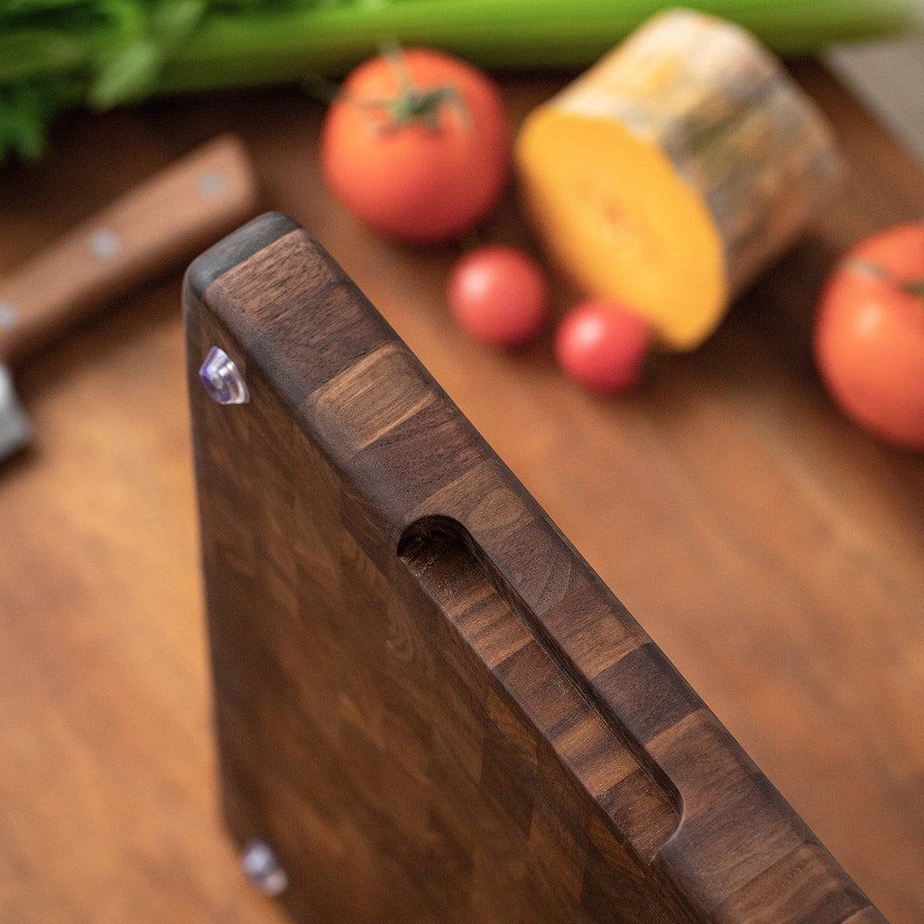 Muso Wood Walnut Wood Checkered Cutting Board with Feet 16 X 12 In