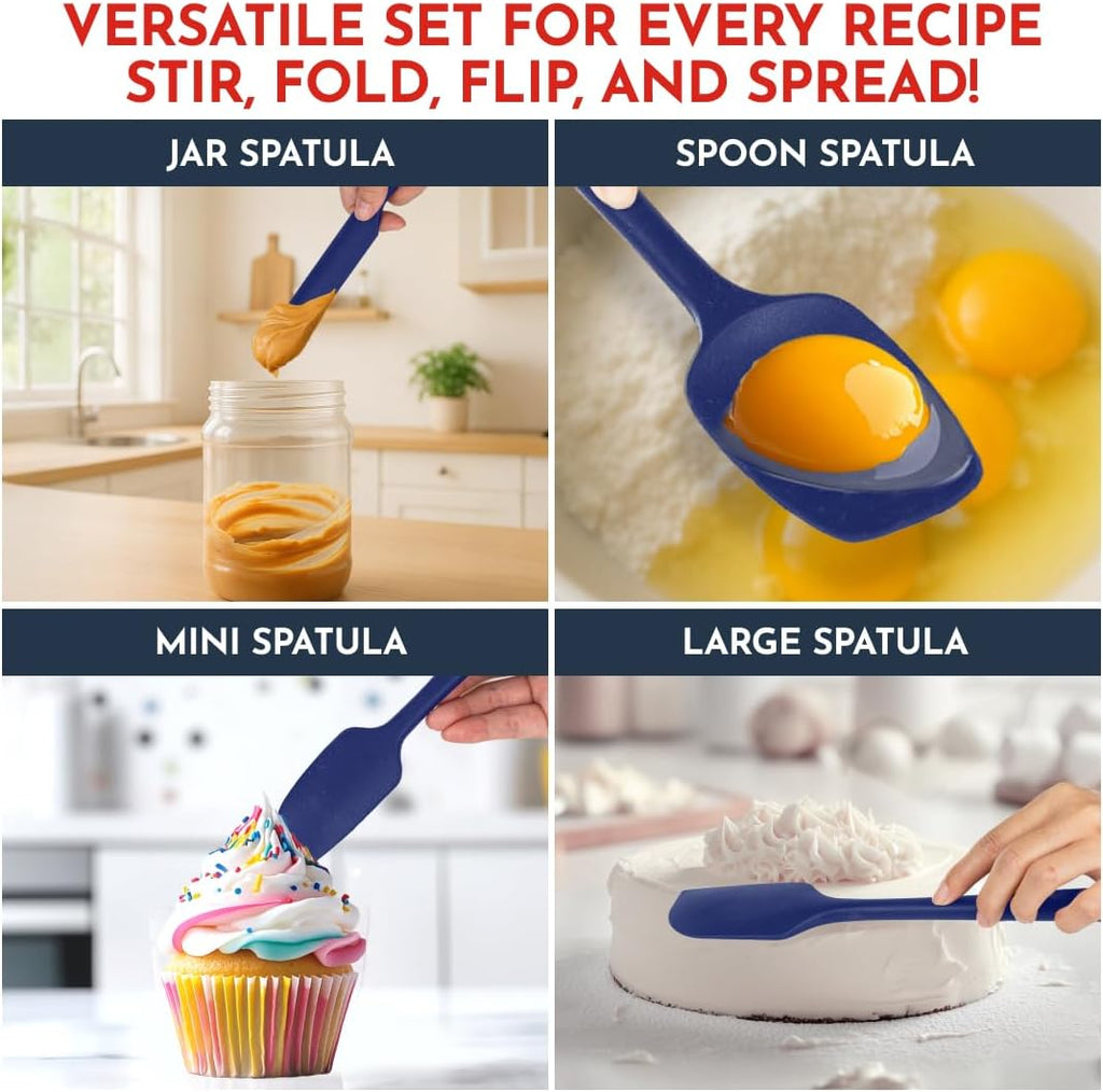 4-Piece Silicone Baking Spatula Set - Rubber Spatulas Silicone Heat Resistant, Bpa-Free - Spatula Set for Nonstick Cookware - Baking Essentials