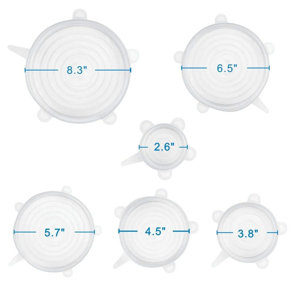 12 PCS Kitchen Silicone Stretch Lids Reusable, Airtight Food Storage Covers, Various Sizes Seal Bowl Stretchy Wrap Cover for Containers, Cups, Plates, Microwave(White + Blue)