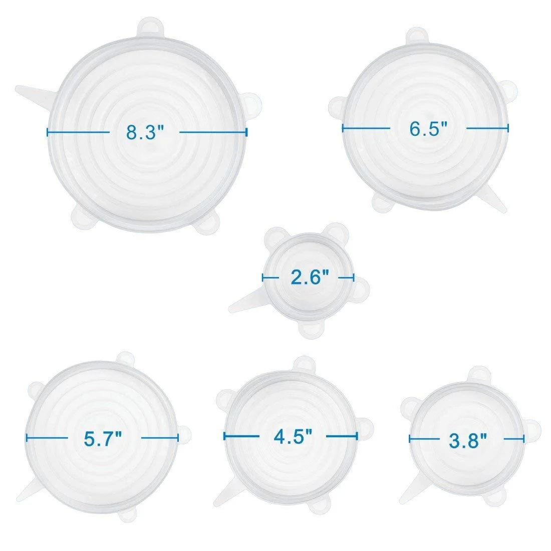 12 PCS Kitchen Silicone Stretch Lids Reusable, Airtight Food Storage Covers, Various Sizes Seal Bowl Stretchy Wrap Cover for Containers, Cups, Plates, Microwave(White + Blue)