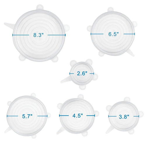 12 PCS Kitchen Silicone Stretch Lids Reusable, Airtight Food Storage Covers, Various Sizes Seal Bowl Stretchy Wrap Cover for Containers, Cups, Plates, Microwave(White + Blue)