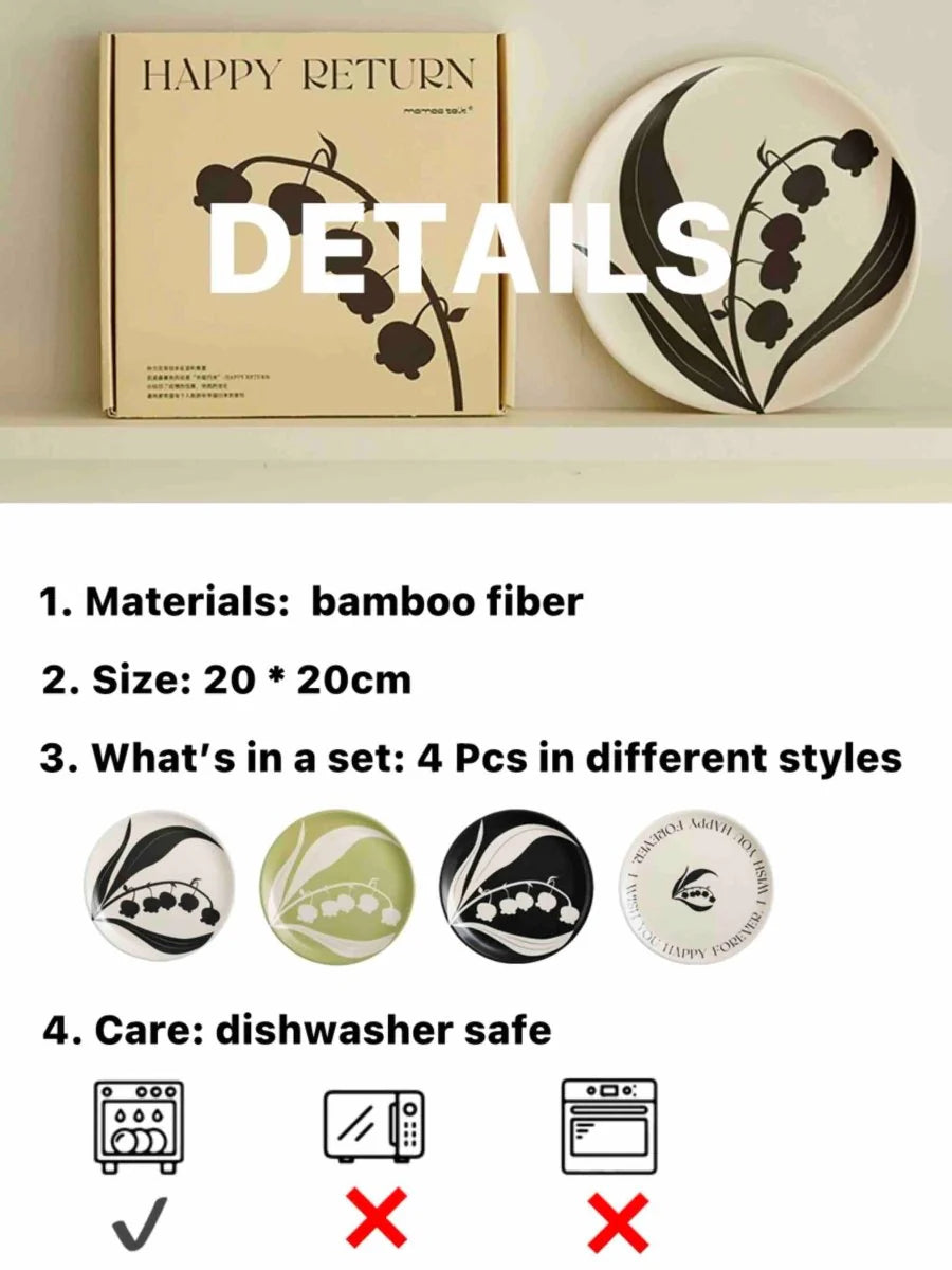 4 - Pack Eclectic Floral Bamboo Fiber Dinnerware Set
