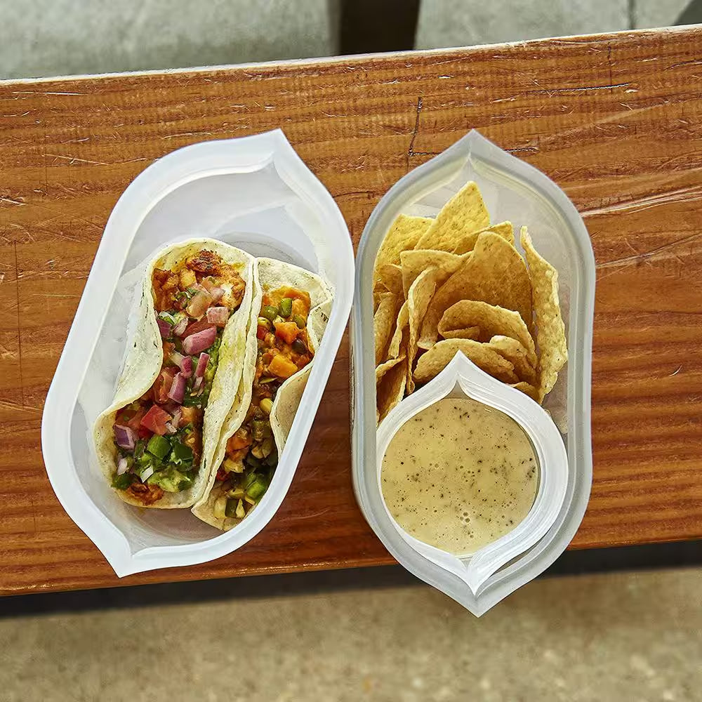 Reusable Silicone 3-Piece Dish Set - Small 16 Oz., Medium 24 Oz., Large 32 Oz. Zippered Storage Containers in Frost