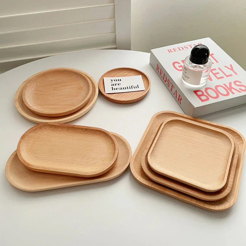 Round Wood Dish, Plate Acacia Wooden  Dinner Tableware Plates