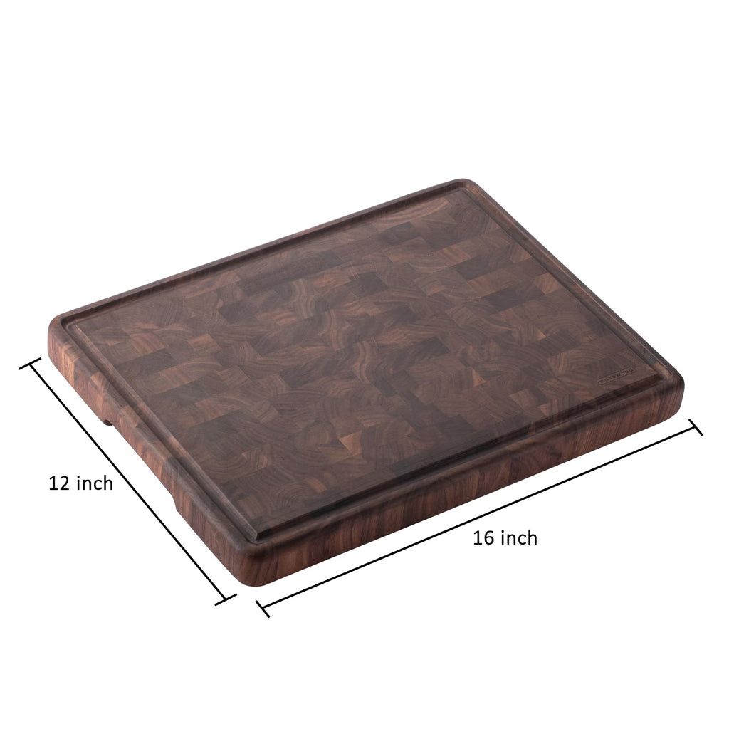 Muso Wood Walnut Wood Checkered Cutting Board with Feet 16 X 12 In