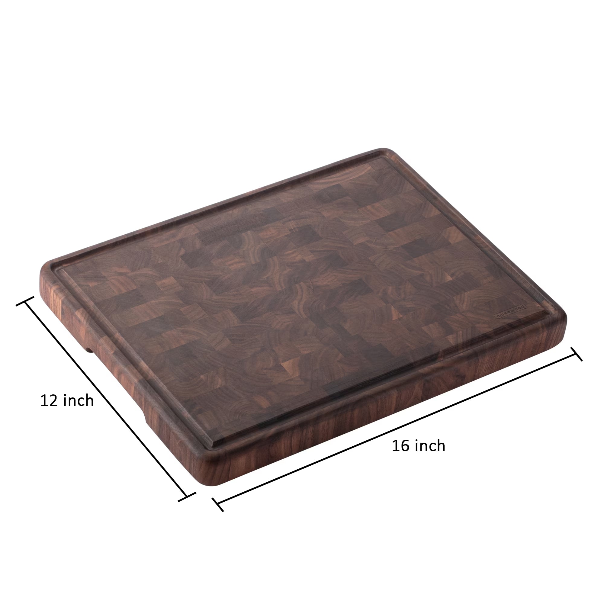 Muso Wood Walnut Wood Checkered Cutting Board with Feet 16 X 12 In
