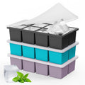 Ice Cube Tray with Lid: 3 Pack Large Silicone Ice Tray Molds for Freezer, BPA Free, Big Square Ice Cube for Whiskey, Cocktails, Baby Food, Juices-Gray&Blue&Purple
