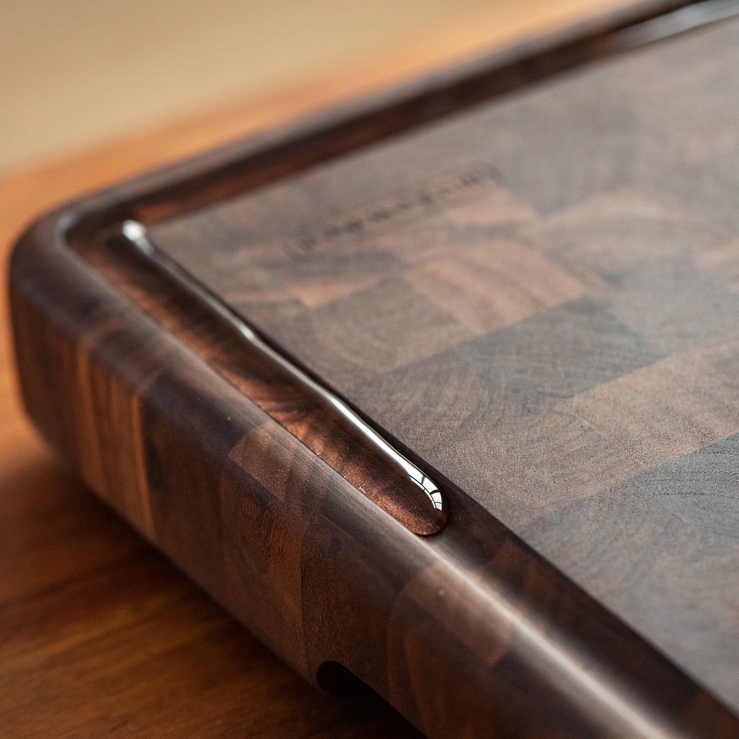 Muso Wood Walnut Wood Checkered Cutting Board with Feet 16 X 12 In