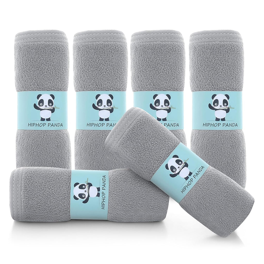 Baby Washcloths, Rayon Made from Bamboo - 2 Layer Ultra Soft Absorbent Newborn Bath Face Towel - Reusable Baby Wipes for Delicate Skin - Grey, 6 Pack