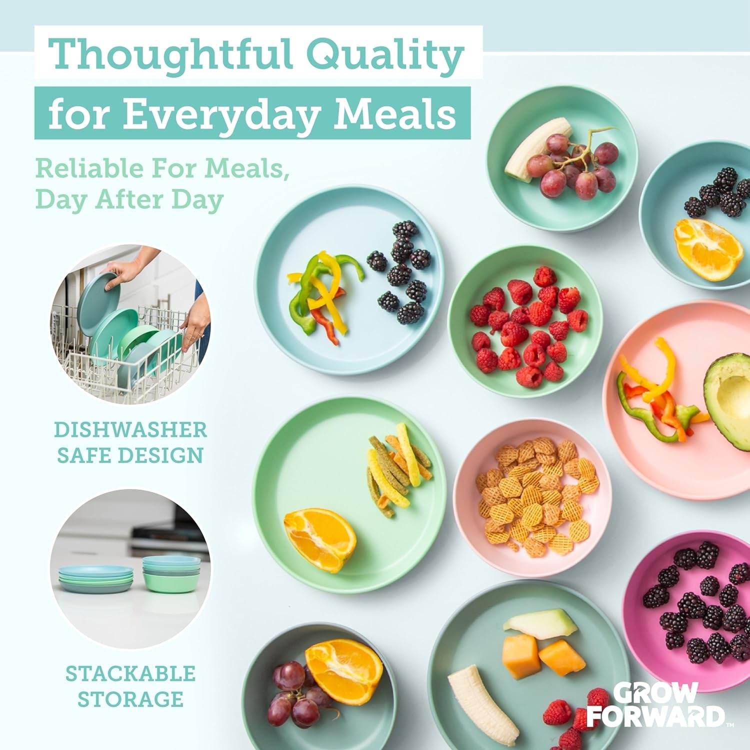 Bamboo Kids Plates and Bowls Sets - 8-Piece Dishwasher Safe Non Toxic Plates for Kids - Reusable Eco Friendly BPA Free Dishes Dinnerware Sets for Children - Rainforest