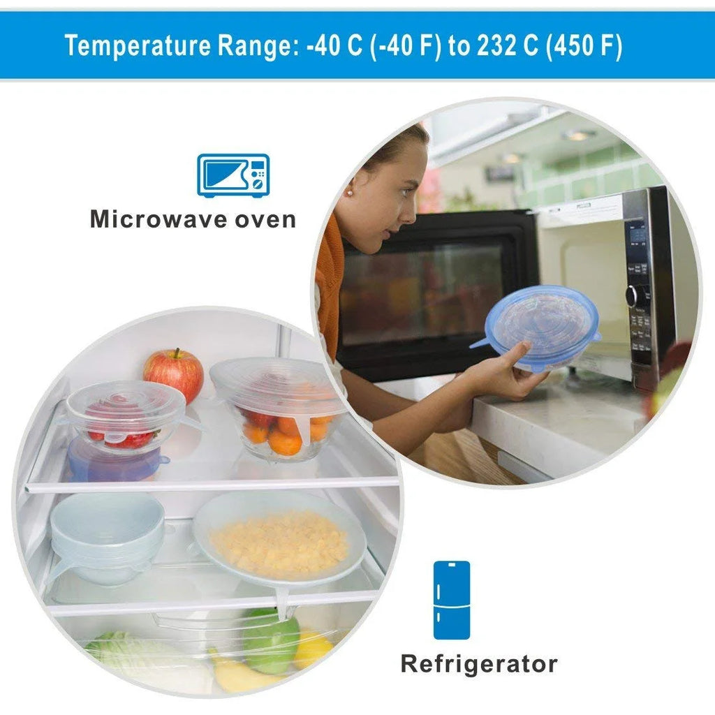 12 PCS Kitchen Silicone Stretch Lids Reusable, Airtight Food Storage Covers, Various Sizes Seal Bowl Stretchy Wrap Cover for Containers, Cups, Plates, Microwave(White + Blue)