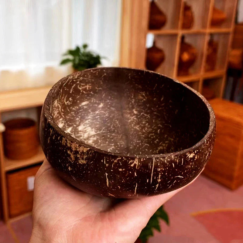 Set of 1 Polished Coconut Bowls and Wooden Spoon Sets Natural Coconut Salad Smoothie Bowls for Kitchen Women Gifts Decoration Kids Birthday