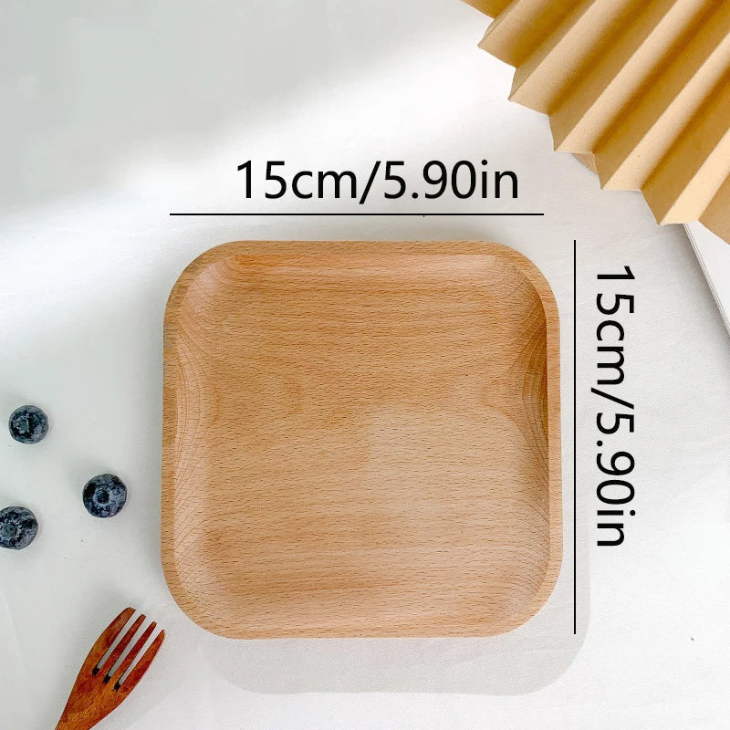 Round Wood Dish, Plate Acacia Wooden  Dinner Tableware Plates