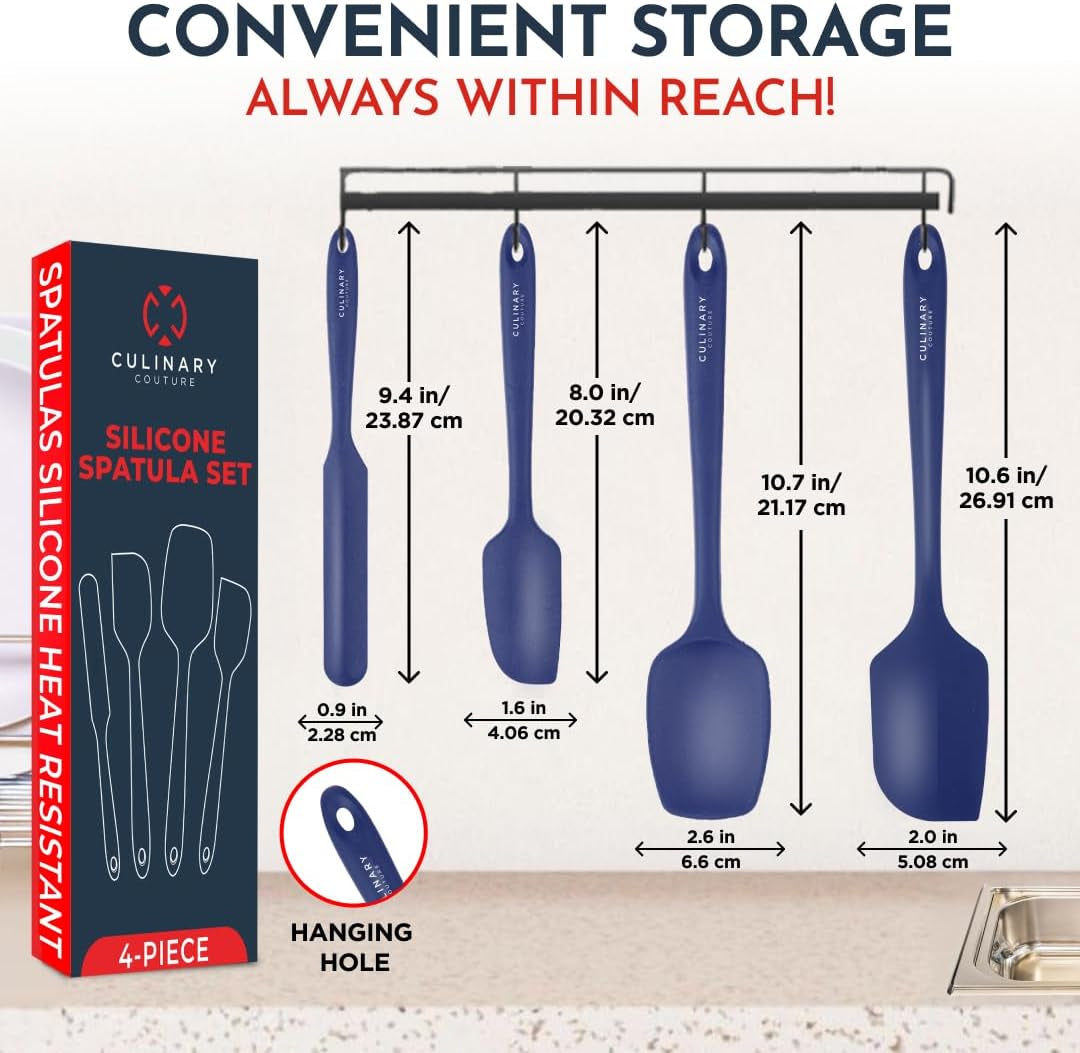 4-Piece Silicone Baking Spatula Set - Rubber Spatulas Silicone Heat Resistant, Bpa-Free - Spatula Set for Nonstick Cookware - Baking Essentials
