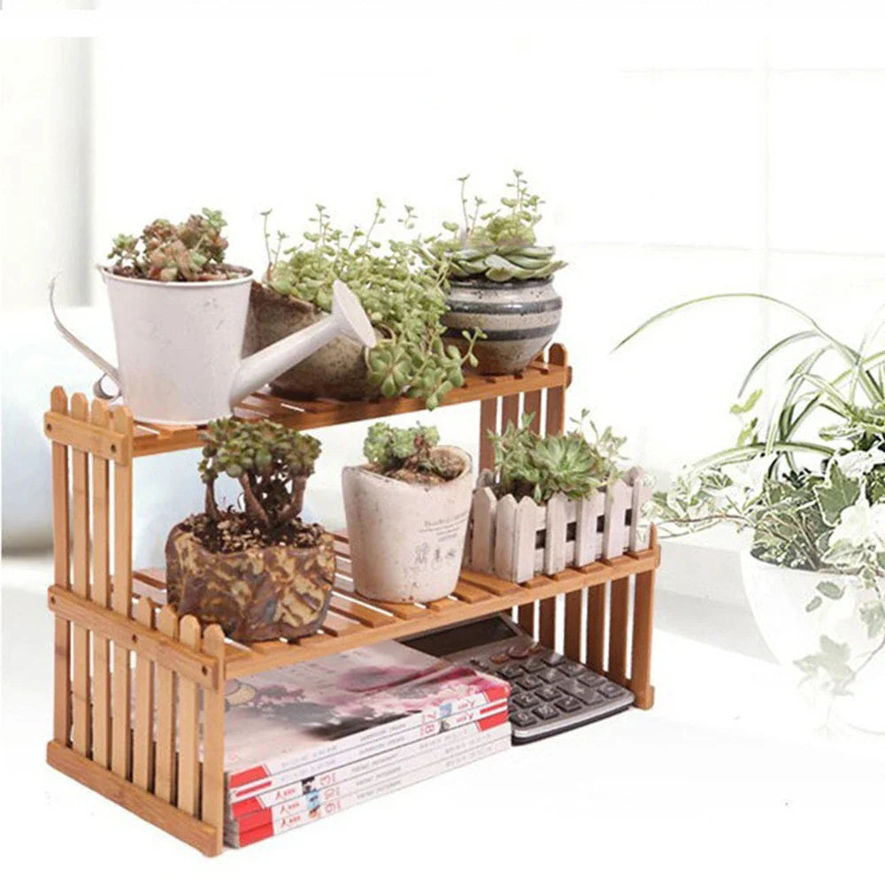 Bamboo Plant Stand Rack Indoor Outdoor Planter Display Shelves for Patio Garden Wood Color Shelf for Living Room Corner Balcony Multiple Holder for Plants and Flowers