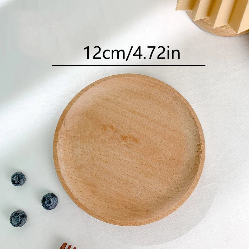 Round Wood Dish, Plate Acacia Wooden  Dinner Tableware Plates