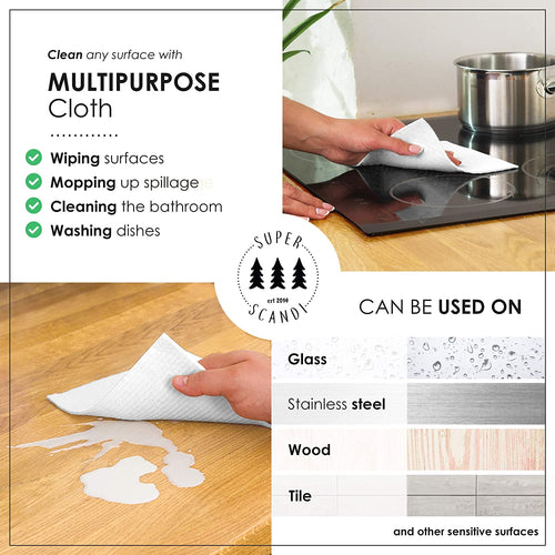 5 Pack Swedish Dishcloths for Kitchen - 100% Biodegradable & Compostable, Reusable Paper Towels Washable, Food-Safe & without Plastic - Dish Rags Suitable for Any Surface, Scandi White