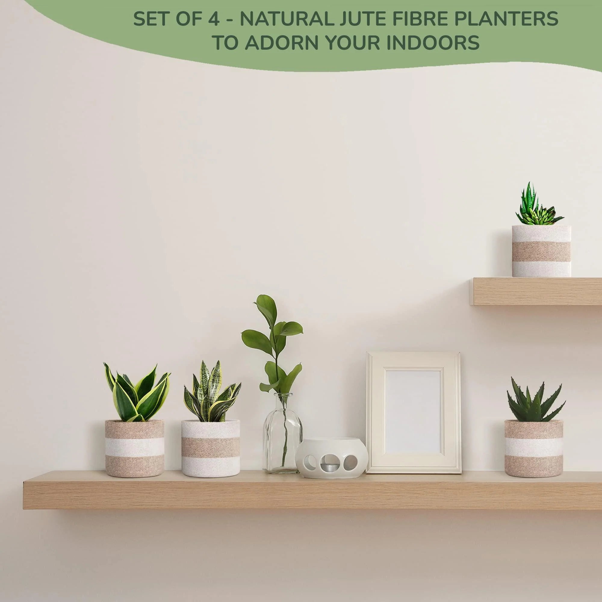 Jute Planter Basket Sustainable Woven Rope Covers for Decorating Indoor Outdoor Plants Pots 6.5X6.5X6 Inches Ideal Size for 6 Planter Multi Purpose Storage Set of 4 White & Natural Jute