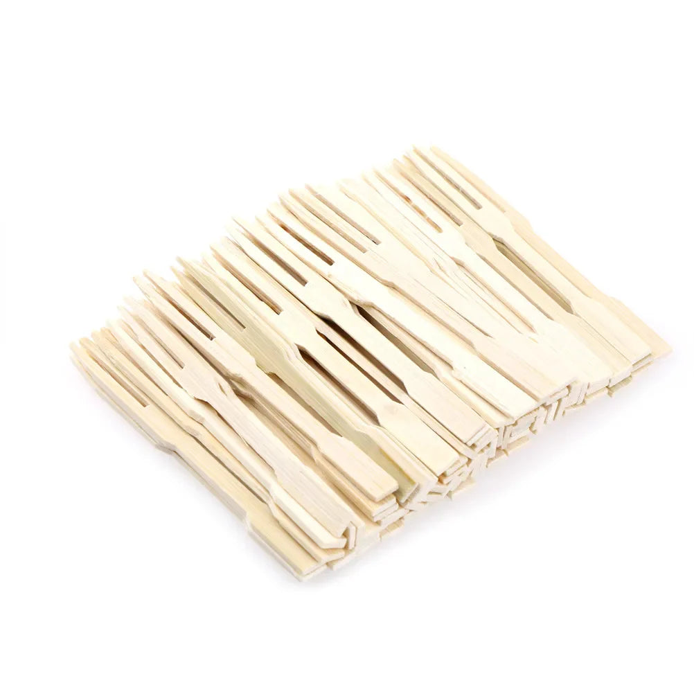 Mini Bamboo Forks 3.5 Inch, Cocktail Forks Appetizer Forks, Small Wood Forks for Fruit, Disposable Tiny Food Picks for Party，Charcuterie Supplies Accessories, Wooden Toothpicks Fork. 100 PCS