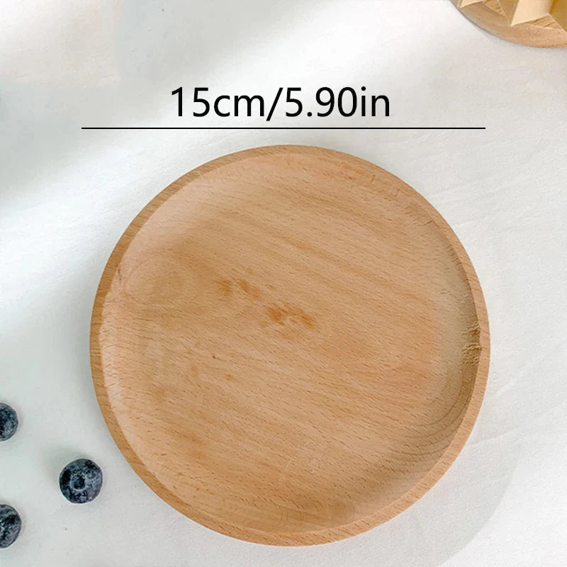 Round Wood Dish, Plate Acacia Wooden  Dinner Tableware Plates