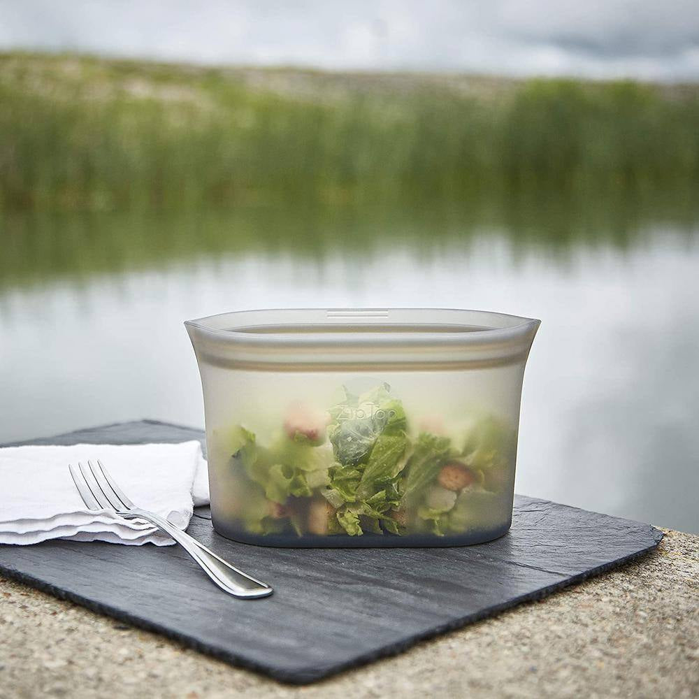 Reusable Silicone 3-Piece Dish Set - Small 16 Oz., Medium 24 Oz., Large 32 Oz. Zippered Storage Containers in Frost
