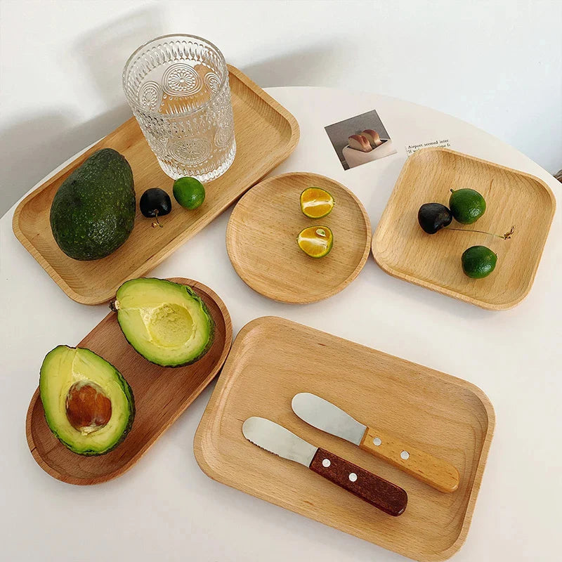 Round Wood Dish, Plate Acacia Wooden  Dinner Tableware Plates