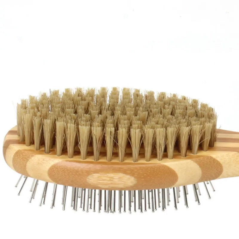 1Pc Dog Brush, Double Sided Pet Slicker Brush with Bamboo Handle for Dogs and Cats Long Hair Pets Grooming Comb for Removing Shedding, Tangles and Dead Undercoat
