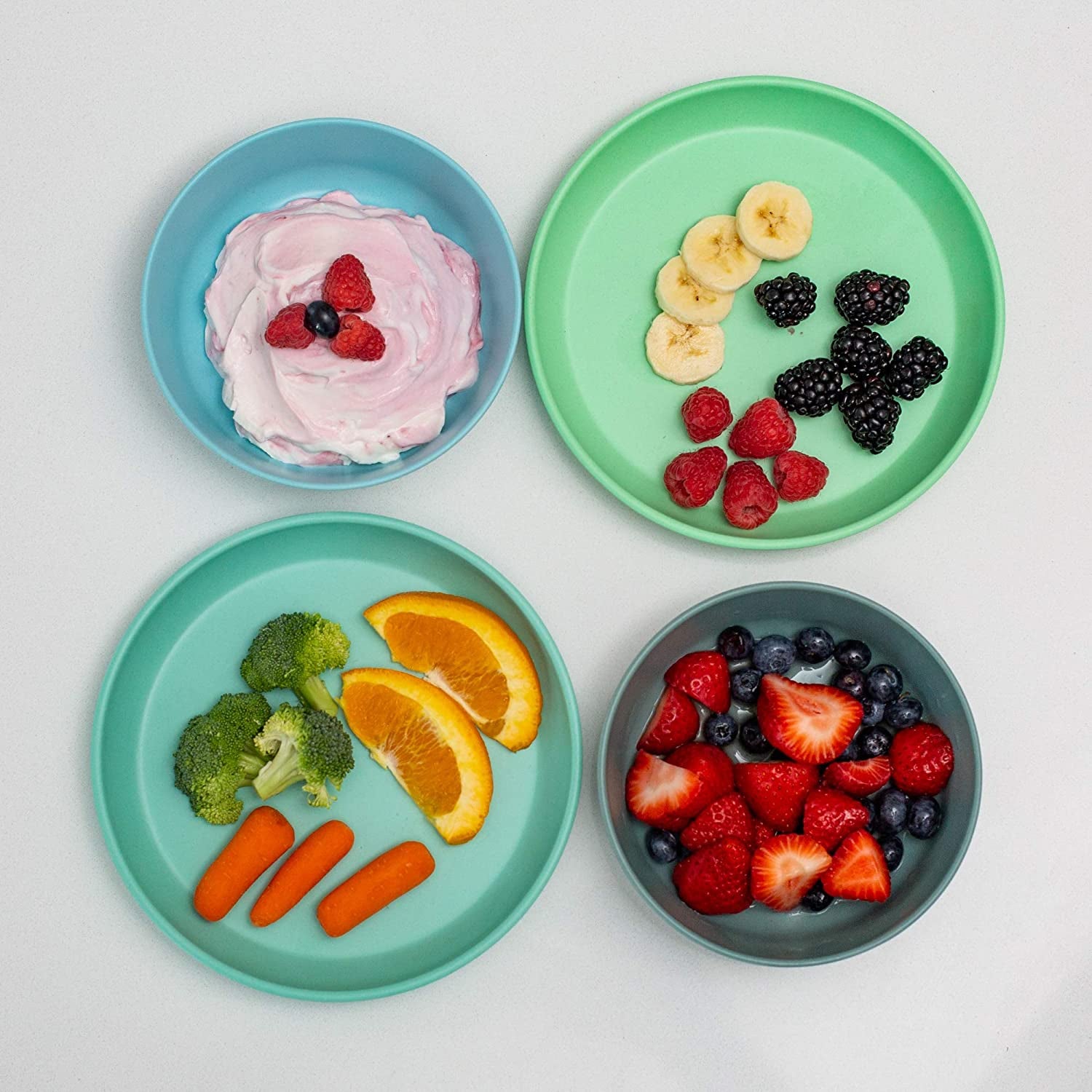 Bamboo Kids Plates and Bowls Sets - 8-Piece Dishwasher Safe Non Toxic Plates for Kids - Reusable Eco Friendly BPA Free Dishes Dinnerware Sets for Children - Rainforest